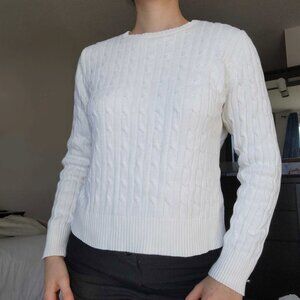 Vintage 90s classic basic white crewneck cable knit sweater from St Johns Bay